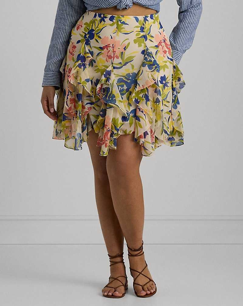 Falda Ralph Lauren Floral Ruffle-Trim Georgette Mujer Cream/Blue Multi | IHZTNAF-91 - vista 3