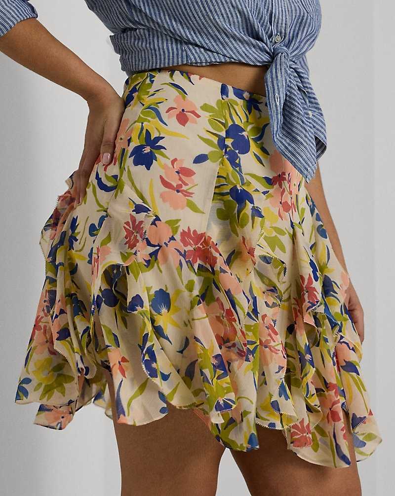 Falda Ralph Lauren Floral Ruffle-Trim Georgette Mujer Cream/Blue Multi | IHZTNAF-91 - vista 5