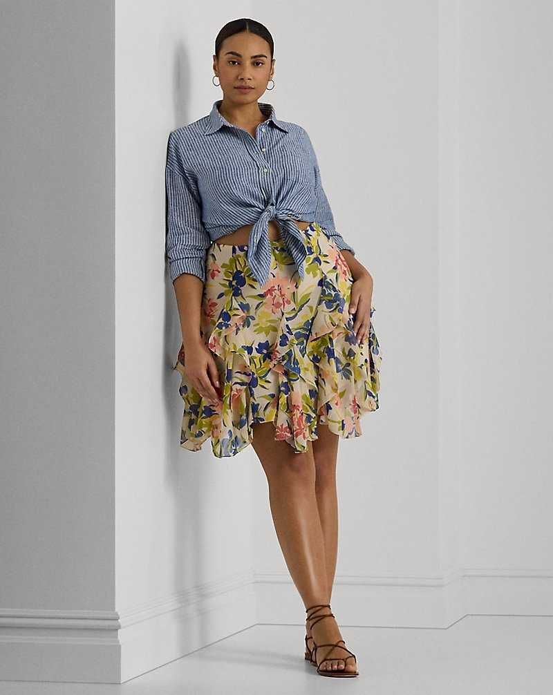 Falda Ralph Lauren Floral Ruffle-Trim Georgette Mujer Cream/Blue Multi | IHZTNAF-91 - vista 1
