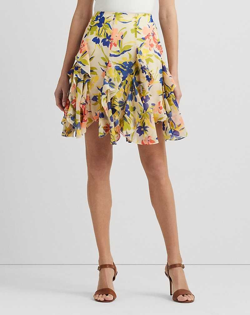 Falda Ralph Lauren Floral Ruffle-Trim Georgette Mujer Cream/Blue Multi | LHZWPVN-61 - vista 3