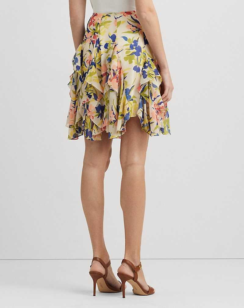 Falda Ralph Lauren Floral Ruffle-Trim Georgette Mujer Cream/Blue Multi | LHZWPVN-61 - vista 4