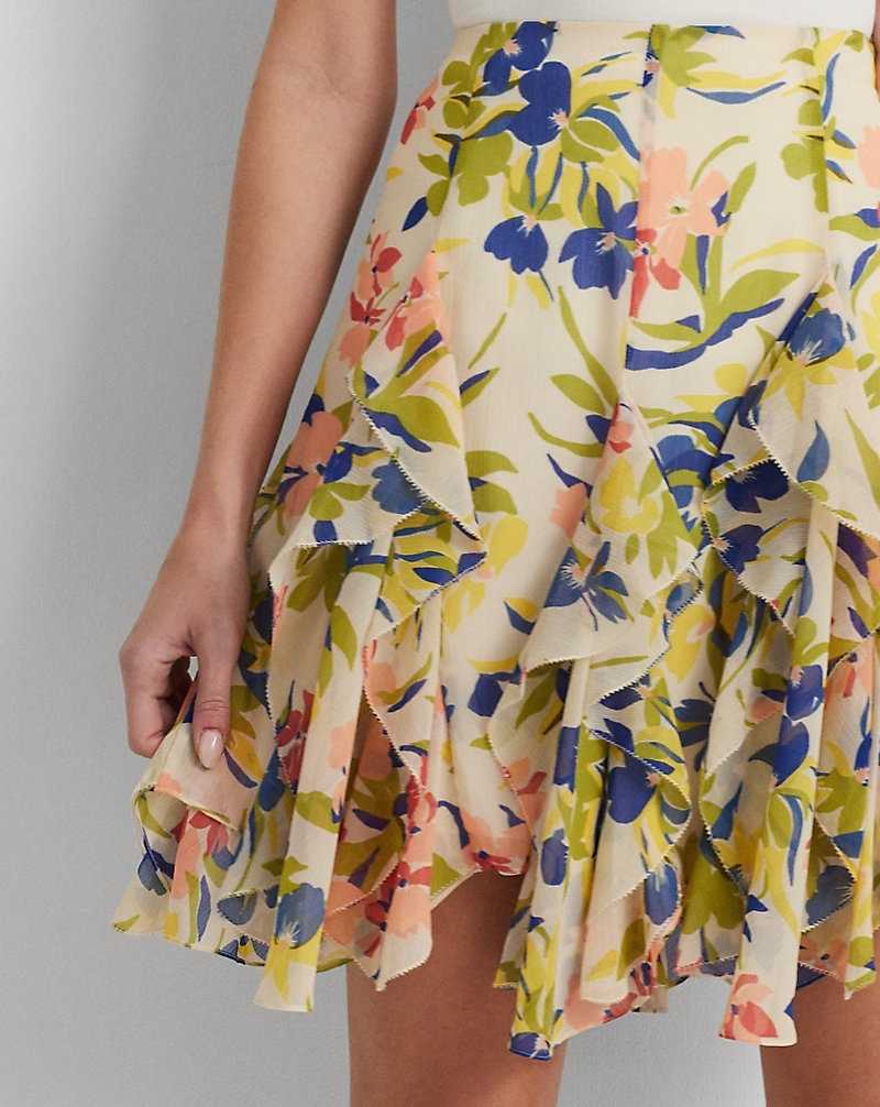 Falda Ralph Lauren Floral Ruffle-Trim Georgette Mujer Cream/Blue Multi | LHZWPVN-61 - vista 5