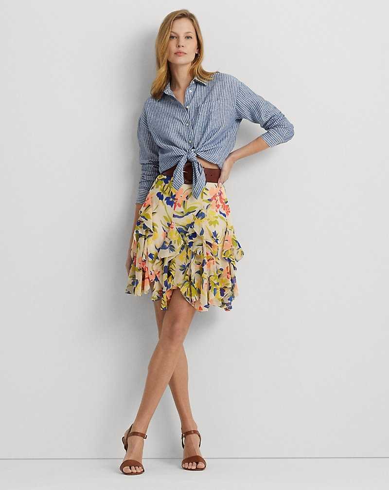 Falda Ralph Lauren Floral Ruffle-Trim Georgette Mujer Cream/Blue Multi | LHZWPVN-61 - vista 1