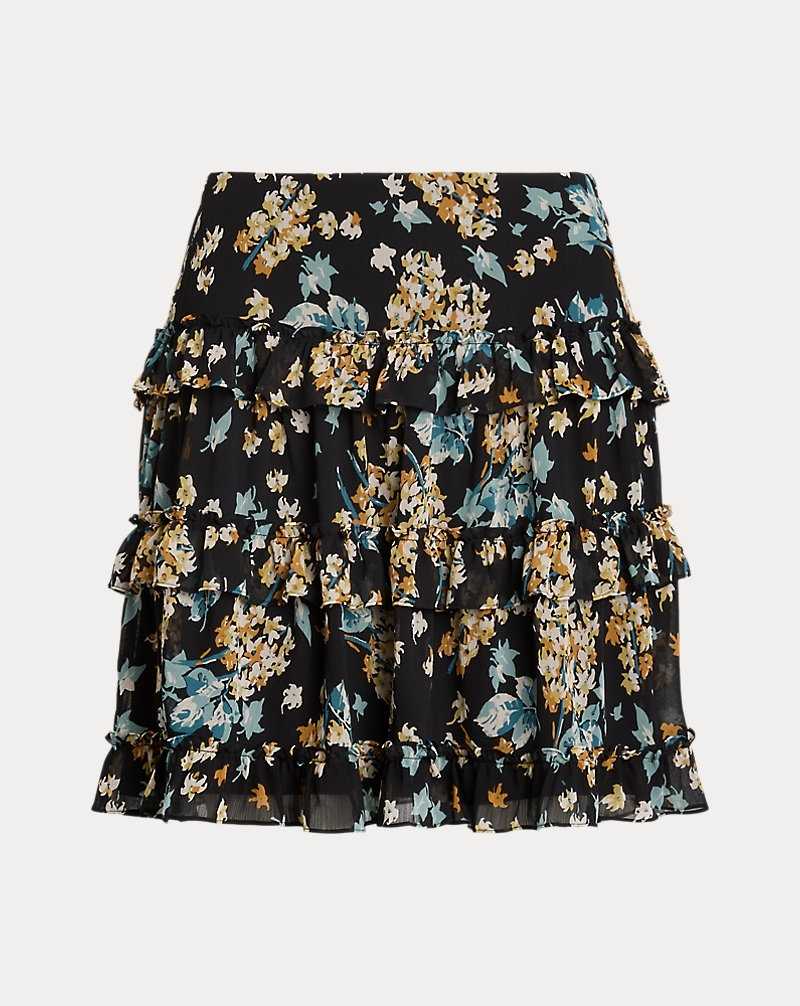 Falda Ralph Lauren Floral Ruffle-Trim Georgette Miniskirt Mujer Negros | LGTACHI-98 - vista 2