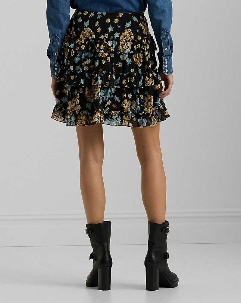 Falda Ralph Lauren Floral Ruffle-Trim Georgette Miniskirt Mujer Negros | LGTACHI-98 - vista 4