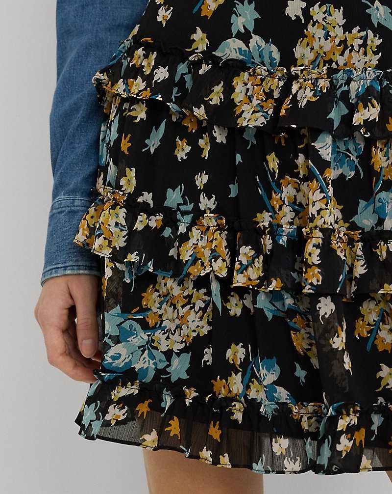 Falda Ralph Lauren Floral Ruffle-Trim Georgette Miniskirt Mujer Negros | LGTACHI-98 - vista 5
