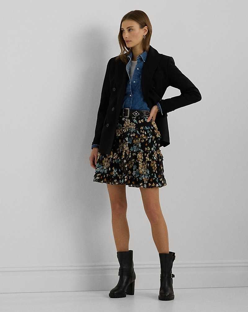 Falda Ralph Lauren Floral Ruffle-Trim Georgette Miniskirt Mujer Negros | LGTACHI-98 - vista 1