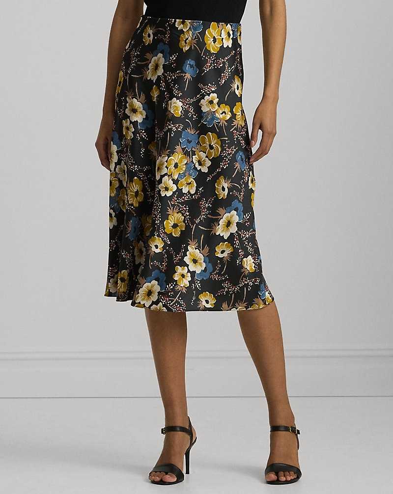 Falda Ralph Lauren Floral Satin Charmeuse Midi Mujer Negros | WYGRBOT-78 - vista 3