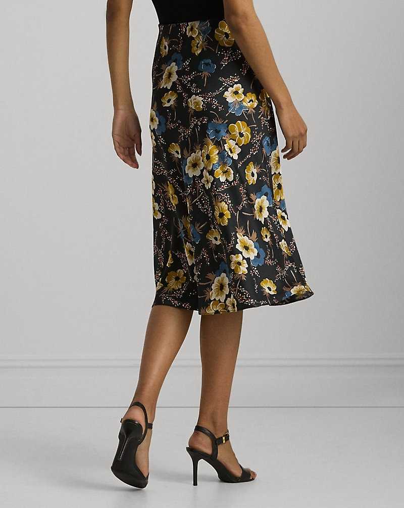 Falda Ralph Lauren Floral Satin Charmeuse Midi Mujer Negros | WYGRBOT-78 - vista 4