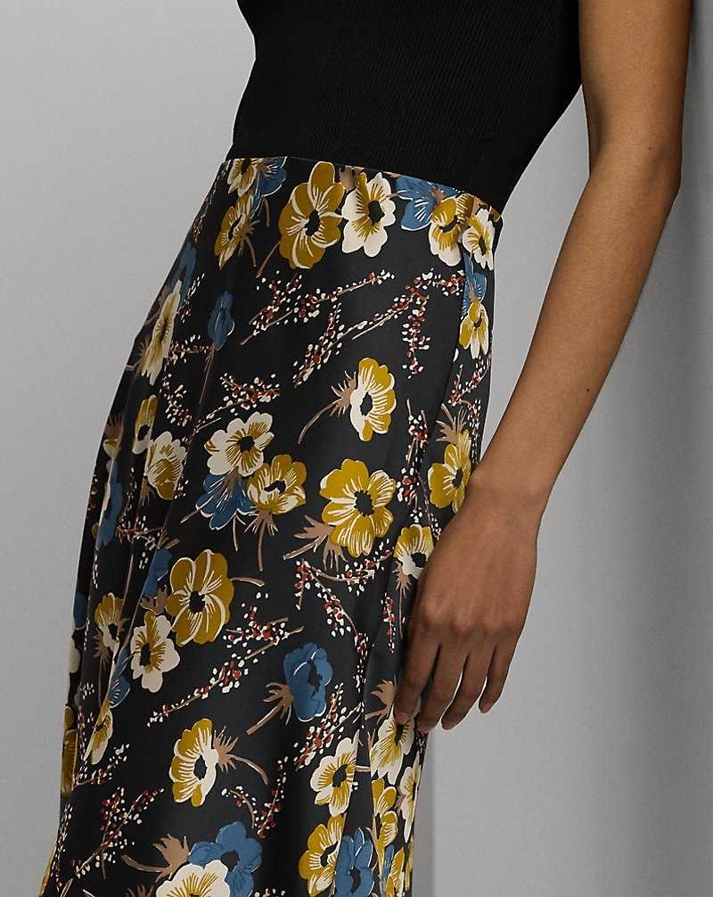 Falda Ralph Lauren Floral Satin Charmeuse Midi Mujer Negros | WYGRBOT-78 - vista 5
