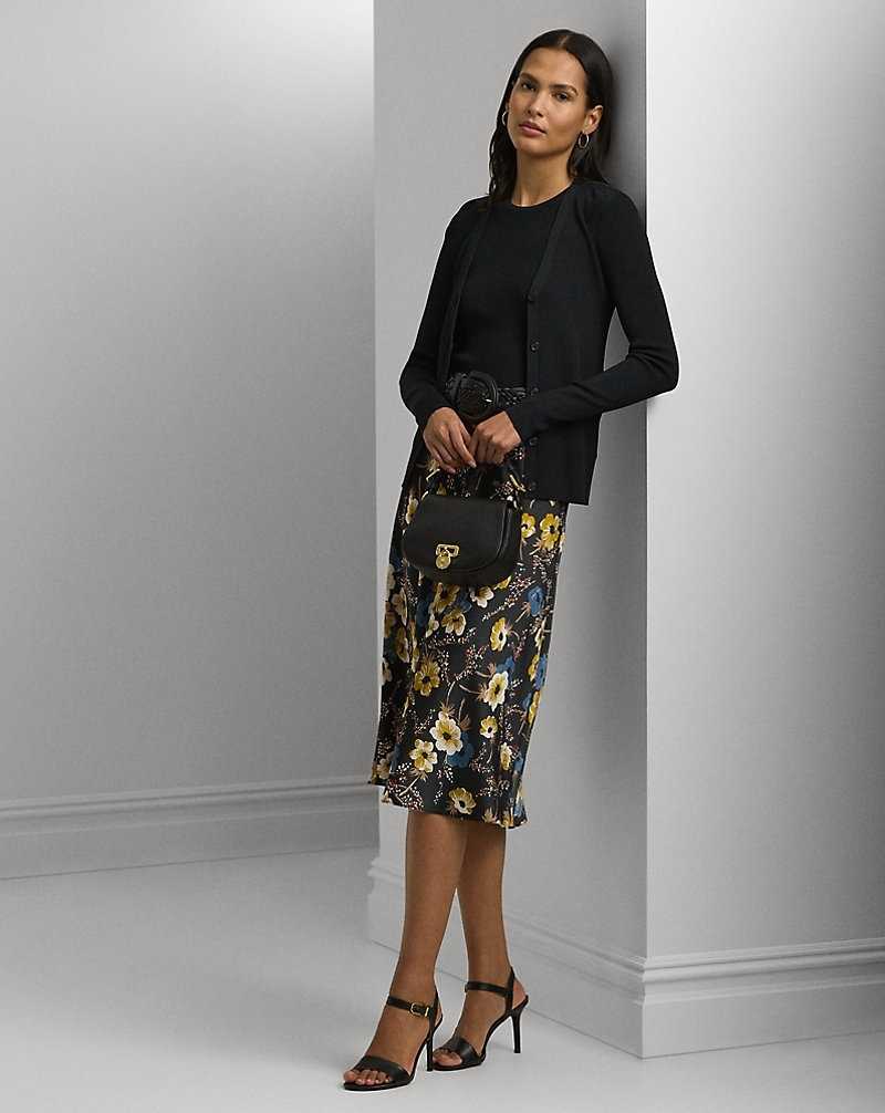 Falda Ralph Lauren Floral Satin Charmeuse Midi Mujer Negros | WYGRBOT-78 - vista 1
