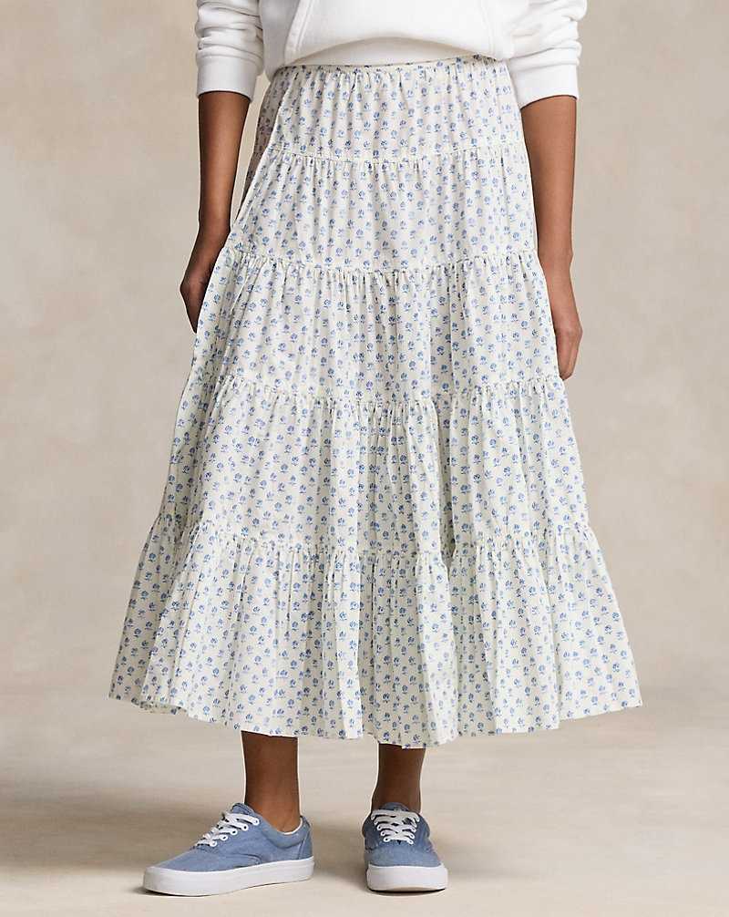 Falda Ralph Lauren Floral Tiered Cotton Poplin Mujer 1610 Preppy Woodblock | UJAXSQW-57 - vista 3