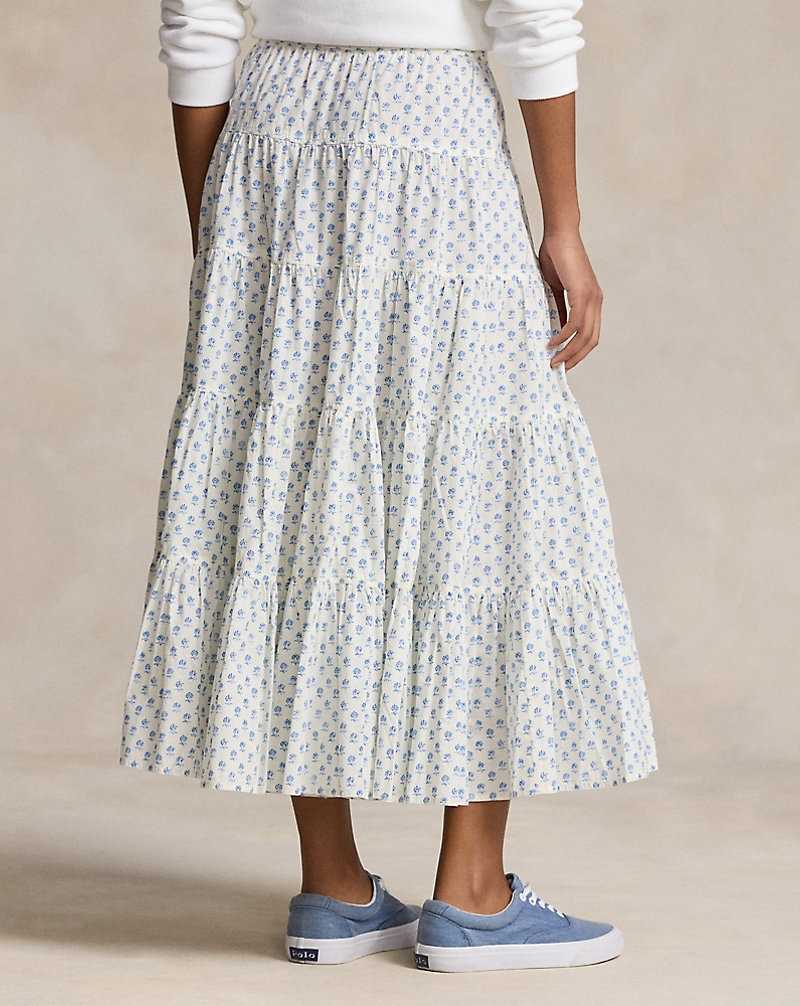 Falda Ralph Lauren Floral Tiered Cotton Poplin Mujer 1610 Preppy Woodblock | UJAXSQW-57 - vista 4