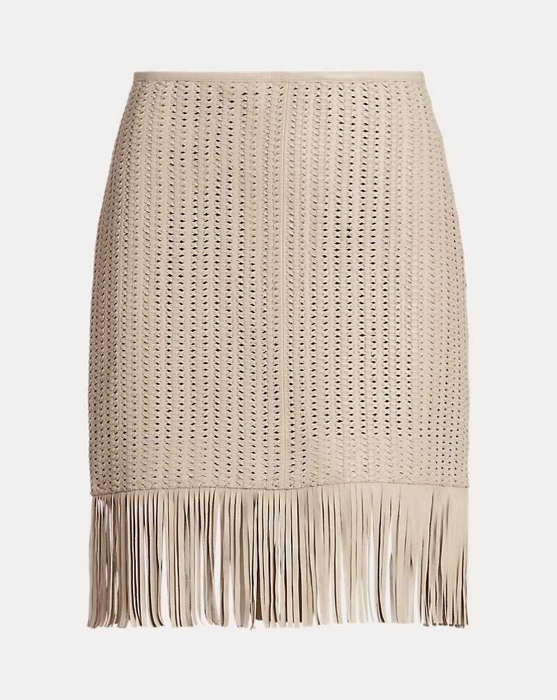 Falda Ralph Lauren Fringe-Trim Woven Leather Pencil Mujer Explorer Sand | BUZMNEO-78 - vista 2