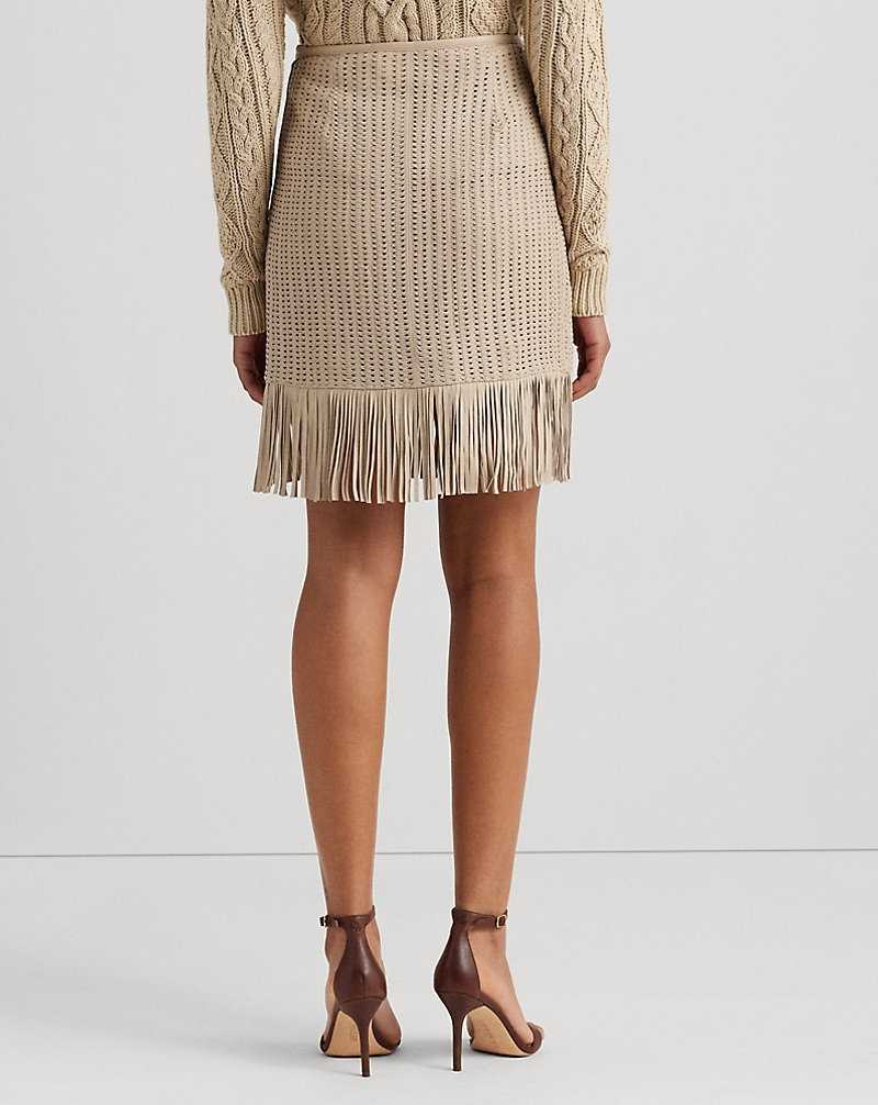 Falda Ralph Lauren Fringe-Trim Woven Leather Pencil Mujer Explorer Sand | BUZMNEO-78 - vista 4