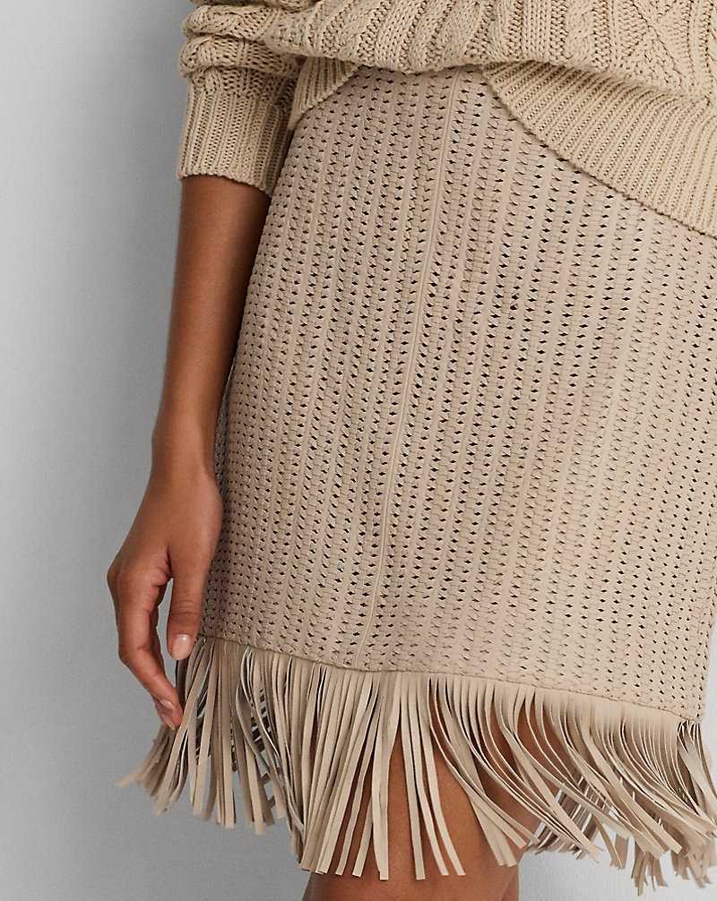 Falda Ralph Lauren Fringe-Trim Woven Leather Pencil Mujer Explorer Sand | BUZMNEO-78 - vista 5