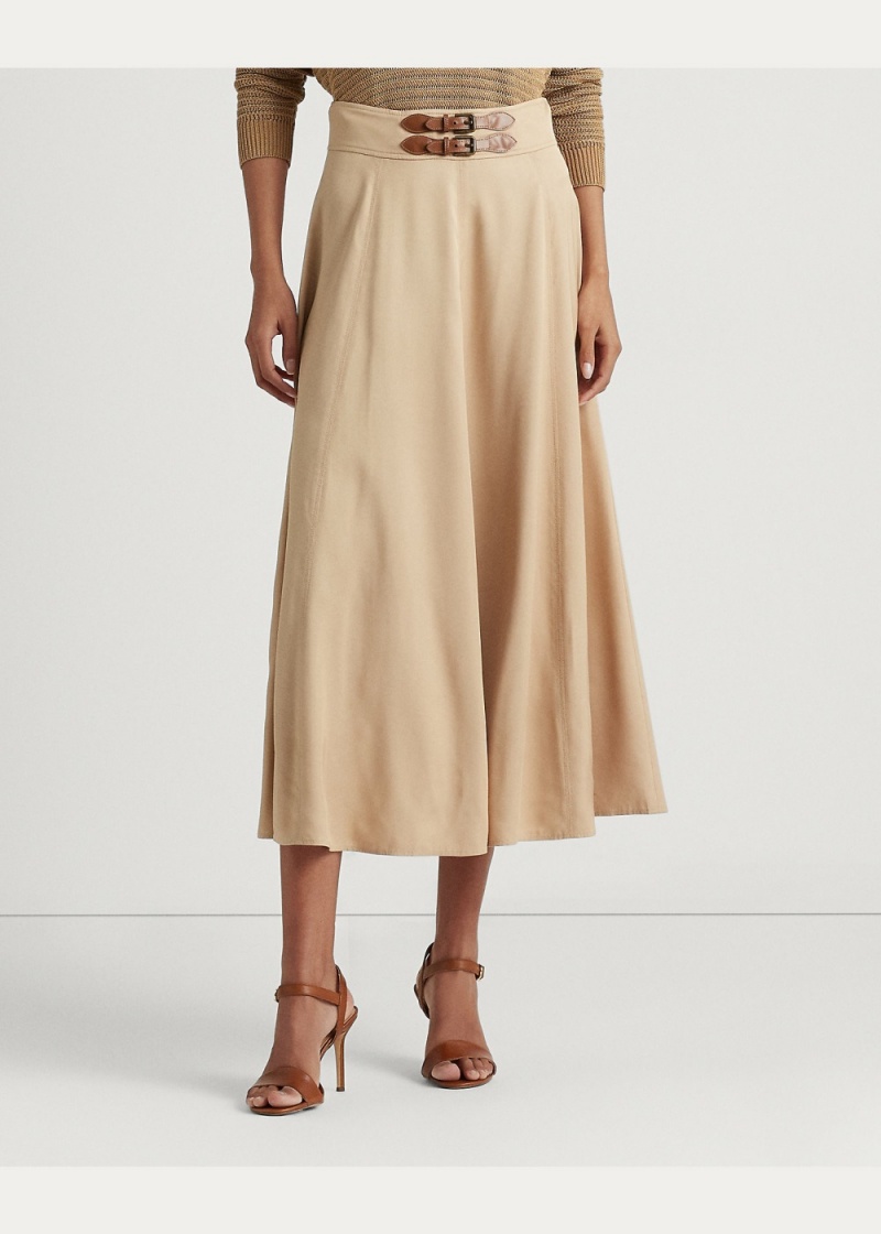 Falda Hebilla-Trim Twill A-Line Mujer Marrom | AZVL91852 - vista 3