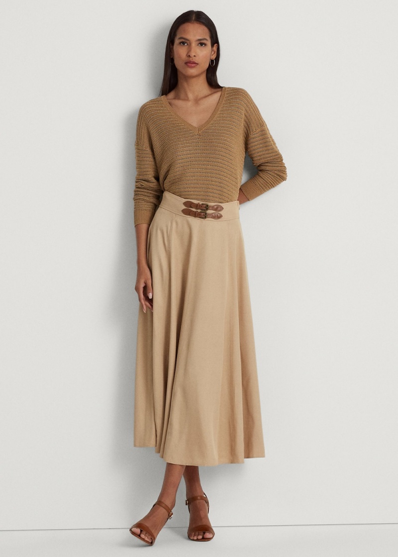 Falda Hebilla-Trim Twill A-Line Mujer Marrom | AZVL91852 - vista 1