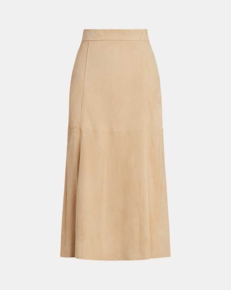 Falda Ralph Lauren Lamb-Suede A-Line Mujer Cashew | QSZMFWX-15 - vista 2