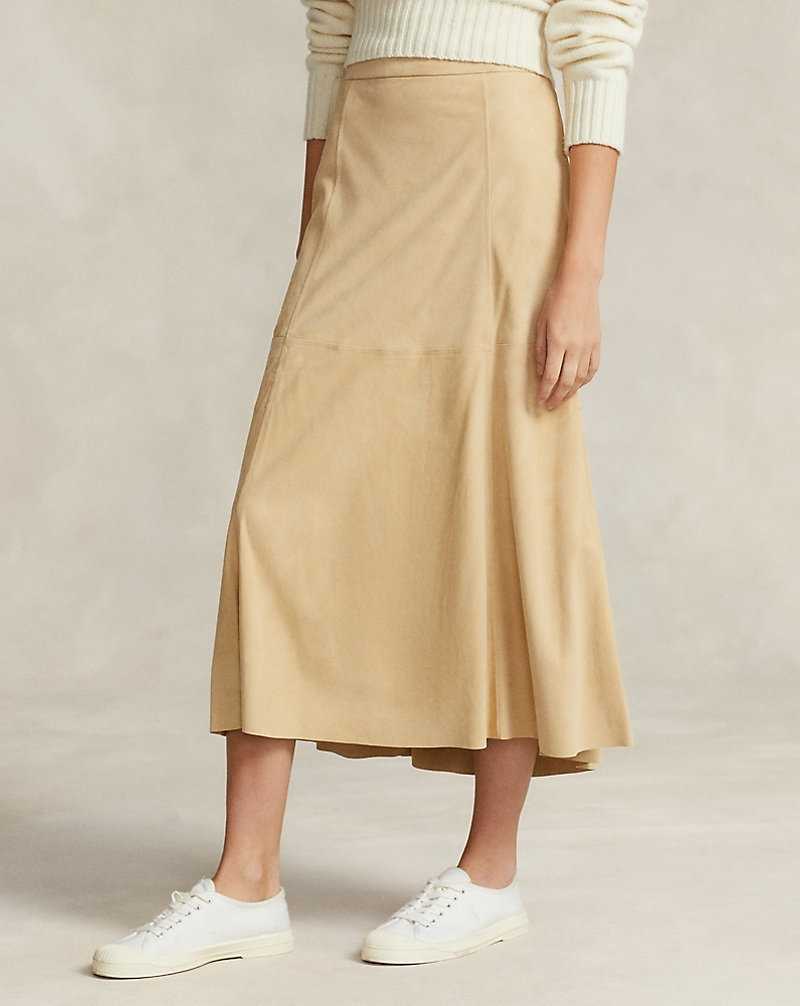 Falda Ralph Lauren Lamb-Suede A-Line Mujer Cashew | QSZMFWX-15 - vista 3