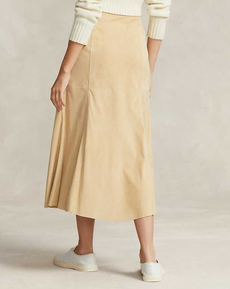 Falda Ralph Lauren Lamb-Suede A-Line Mujer Cashew | QSZMFWX-15 - vista 4