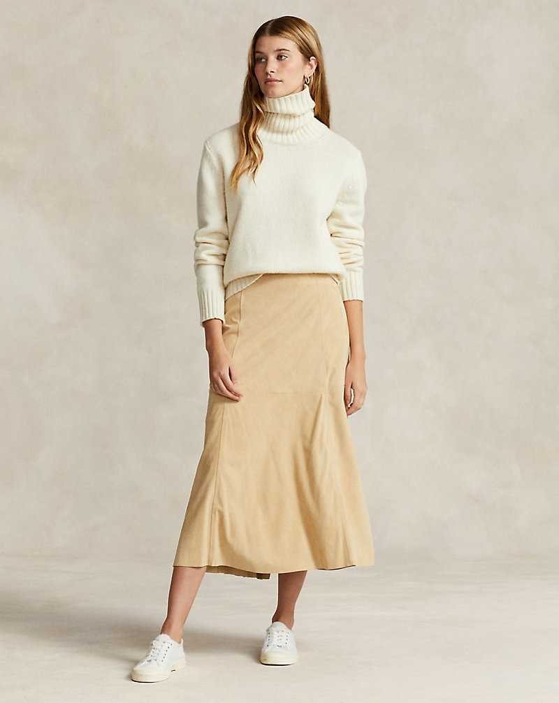 Falda Ralph Lauren Lamb-Suede A-Line Mujer Cashew | QSZMFWX-15 - vista 1