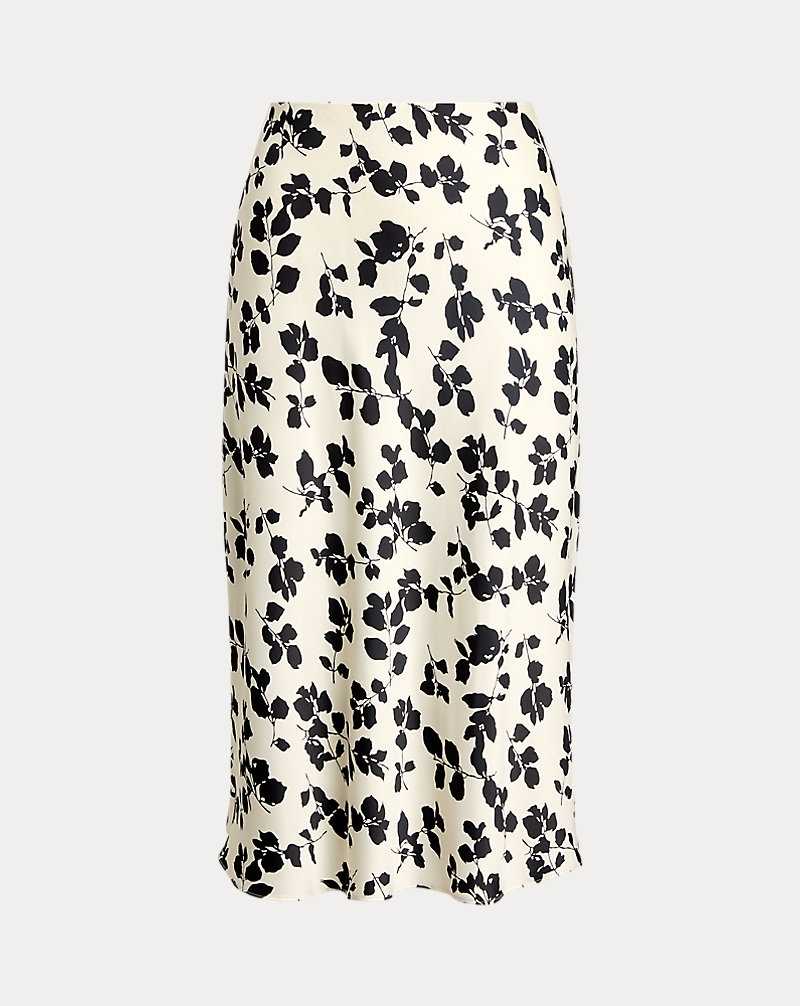 Falda Ralph Lauren Leaf-Print Satin Charmeuse Midi Mujer Cream/Black | IWZOKLG-74 - vista 2