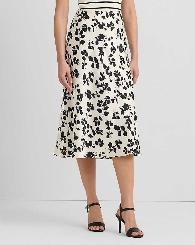Falda Ralph Lauren Leaf-Print Satin Charmeuse Midi Mujer Cream/Black | IWZOKLG-74 - vista 3