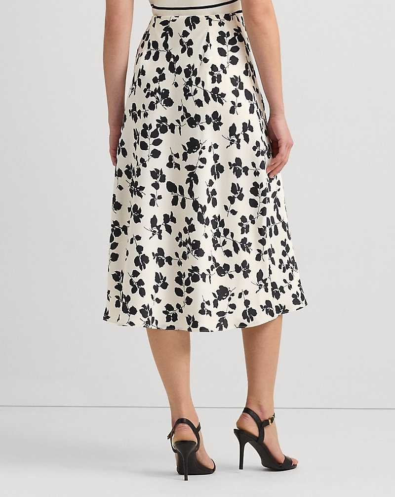 Falda Ralph Lauren Leaf-Print Satin Charmeuse Midi Mujer Cream/Black | IWZOKLG-74 - vista 4