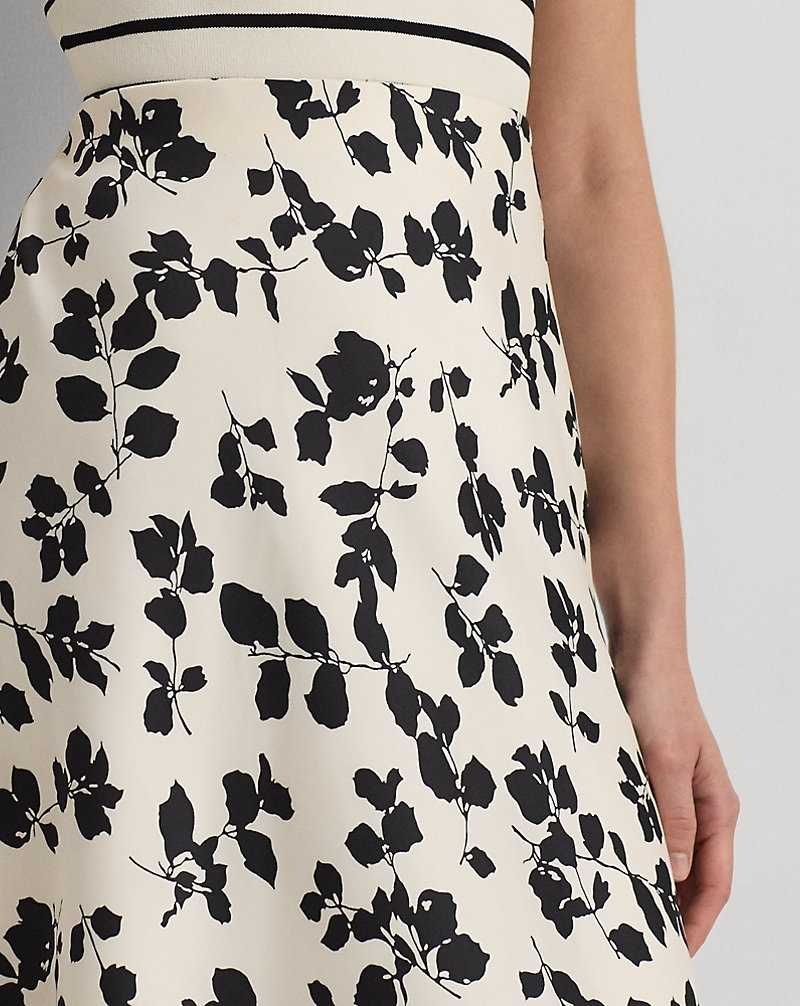 Falda Ralph Lauren Leaf-Print Satin Charmeuse Midi Mujer Cream/Black | IWZOKLG-74 - vista 5