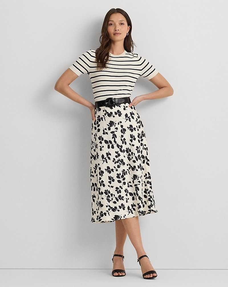 Falda Ralph Lauren Leaf-Print Satin Charmeuse Midi Mujer Cream/Black | IWZOKLG-74 - vista 1