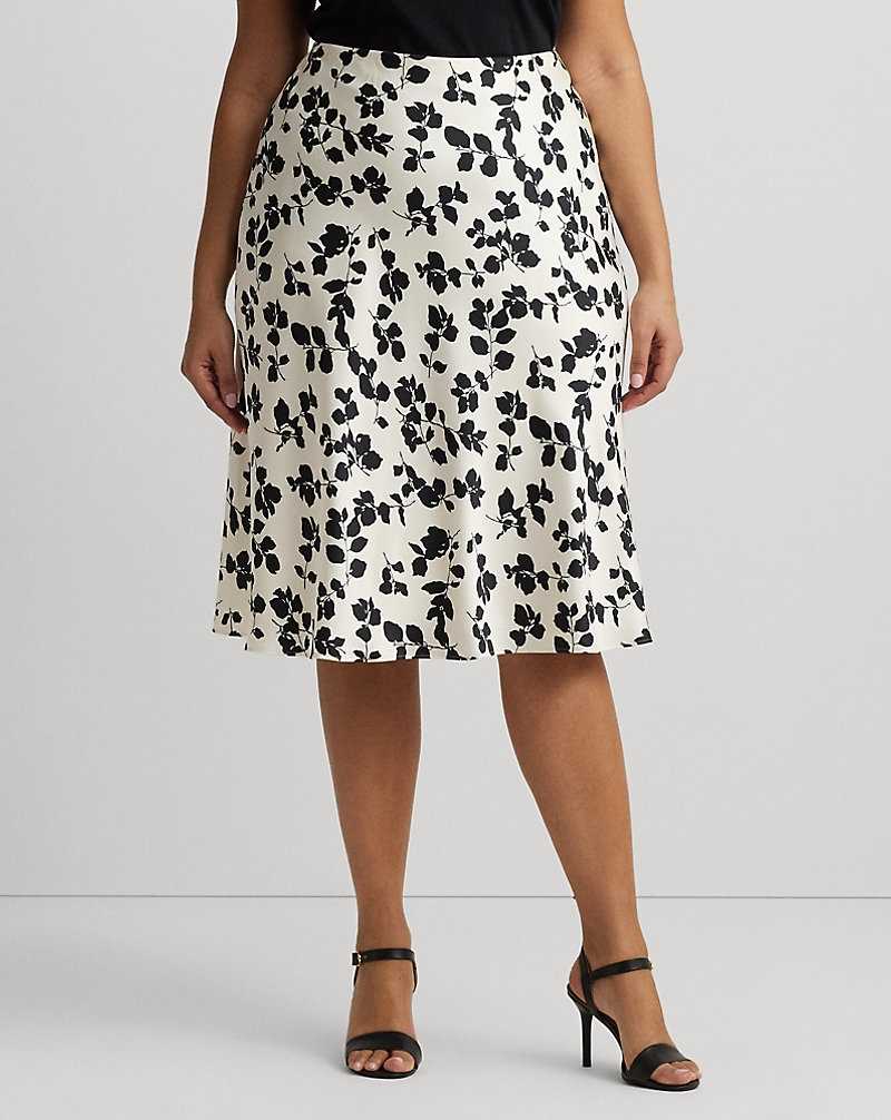 Falda Ralph Lauren Leaf-Print Satin Charmeuse Midi Mujer Cream/Black | SEZGQAJ-14 - vista 3