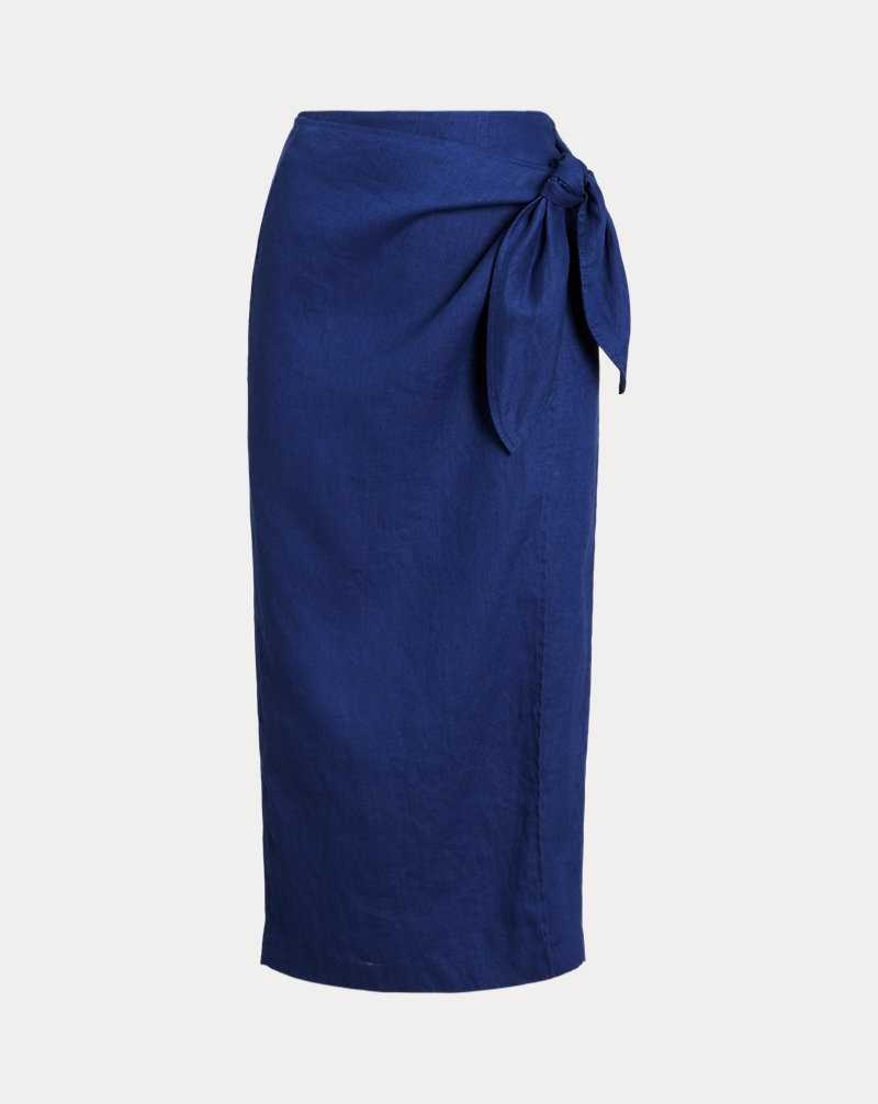 Falda Ralph Lauren Linen Wrap Midi Mujer Azules | JOMHTPD-57 - vista 2
