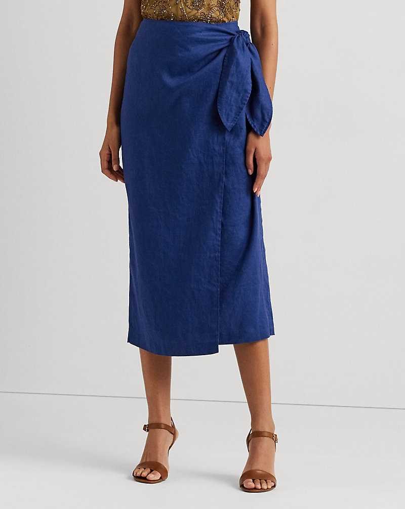 Falda Ralph Lauren Linen Wrap Midi Mujer Azules | JOMHTPD-57 - vista 3