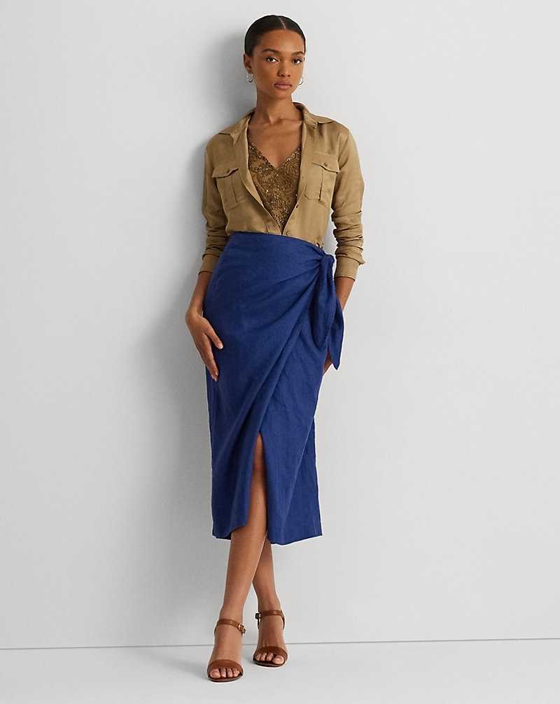 Falda Ralph Lauren Linen Wrap Midi Mujer Azules | JOMHTPD-57 - vista 1
