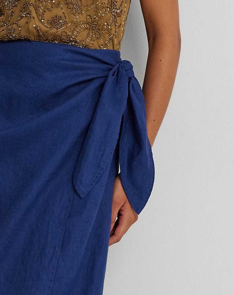 Falda Ralph Lauren Linen Wrap Midi Mujer Azules | JOMHTPD-57 - vista 5