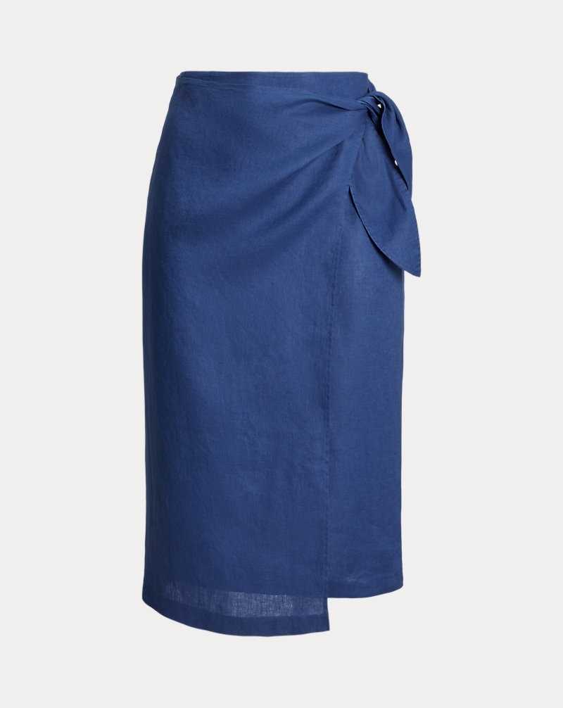 Falda Ralph Lauren Linen Wrap Midi Mujer Azules | VRYOSLG-47 - vista 2