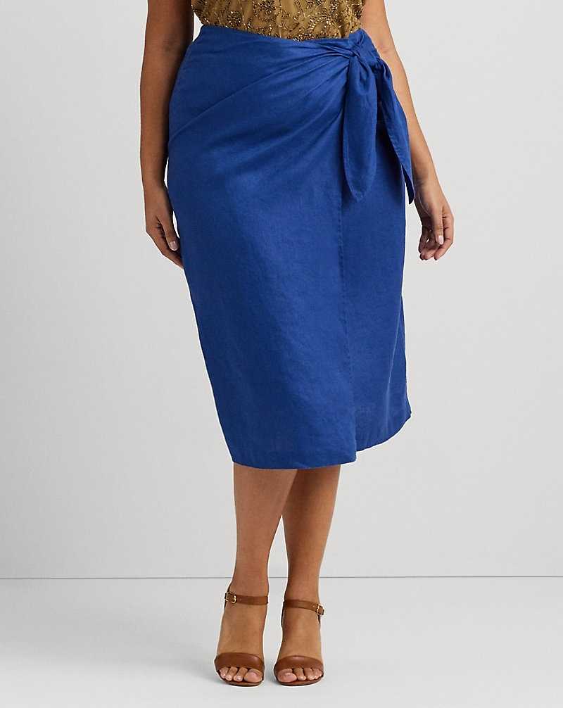 Falda Ralph Lauren Linen Wrap Midi Mujer Azules | VRYOSLG-47 - vista 3