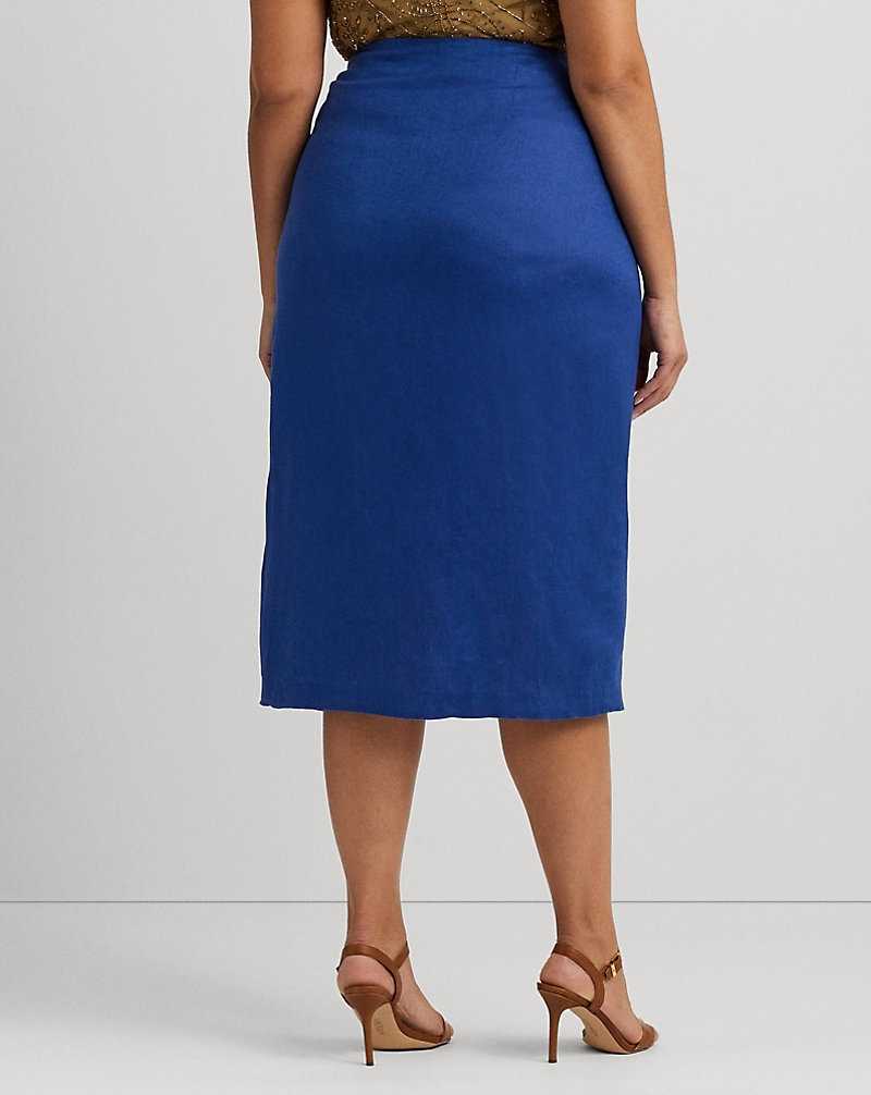 Falda Ralph Lauren Linen Wrap Midi Mujer Azules | VRYOSLG-47 - vista 4