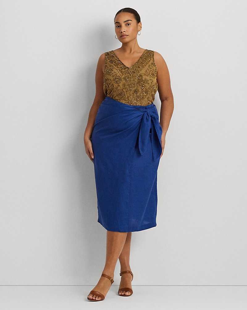 Falda Ralph Lauren Linen Wrap Midi Mujer Azules | VRYOSLG-47 - vista 1