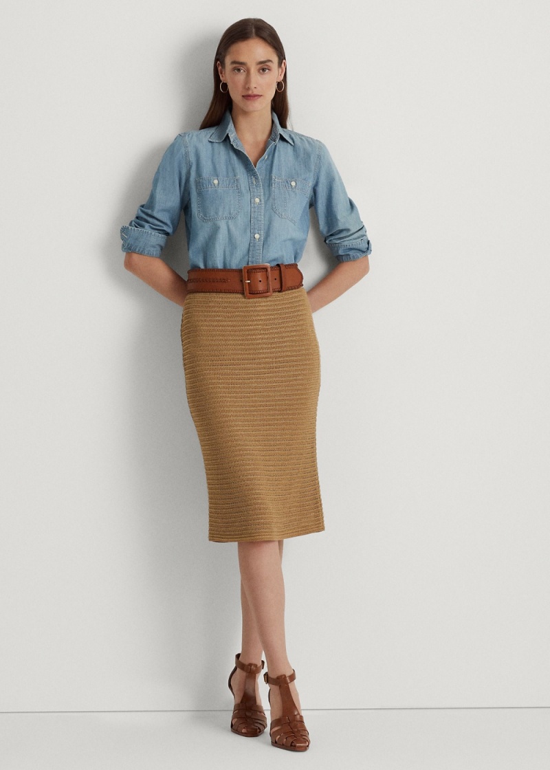 Falda Metallic Algodon-Blend Knit Pencil Mujer Marrom | YZXL03562 - vista 1