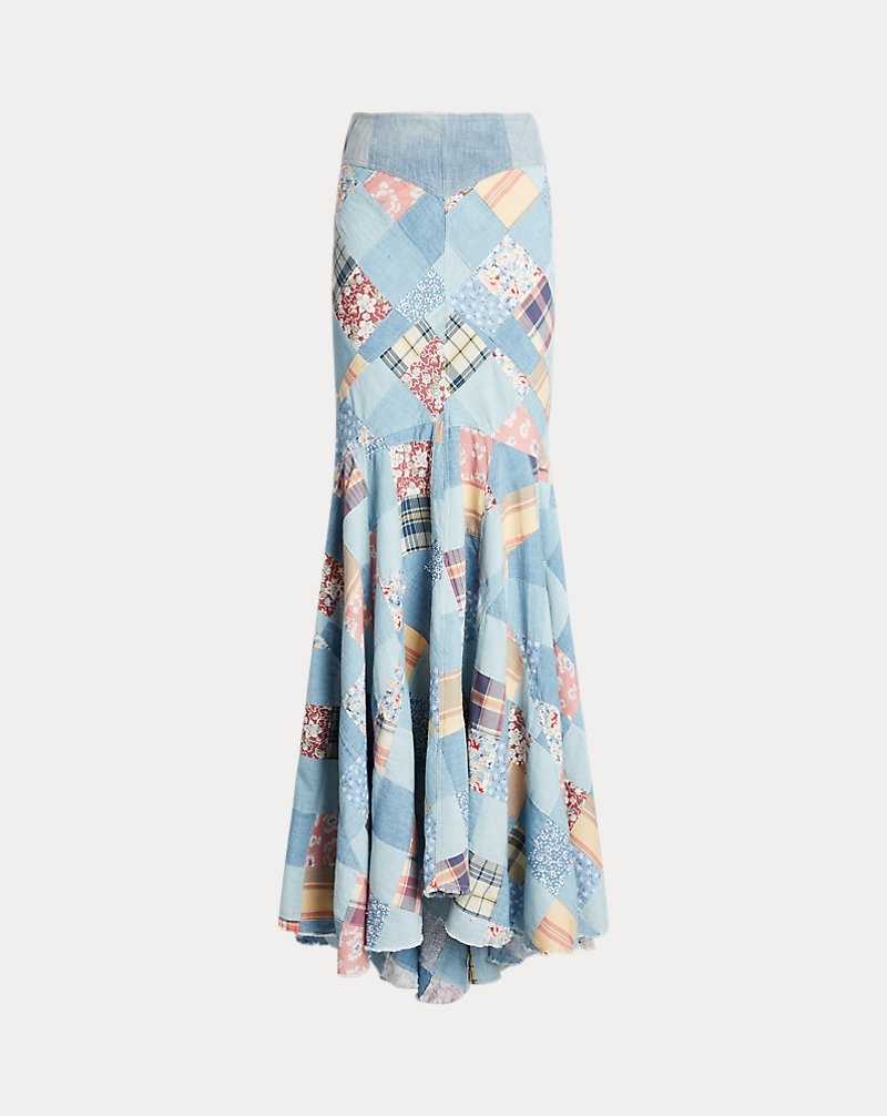Falda Ralph Lauren Patchwork Cotton Maxiskirt Mujer Chambray Floral Patchwork | OWAZXLG-43 - vista 2