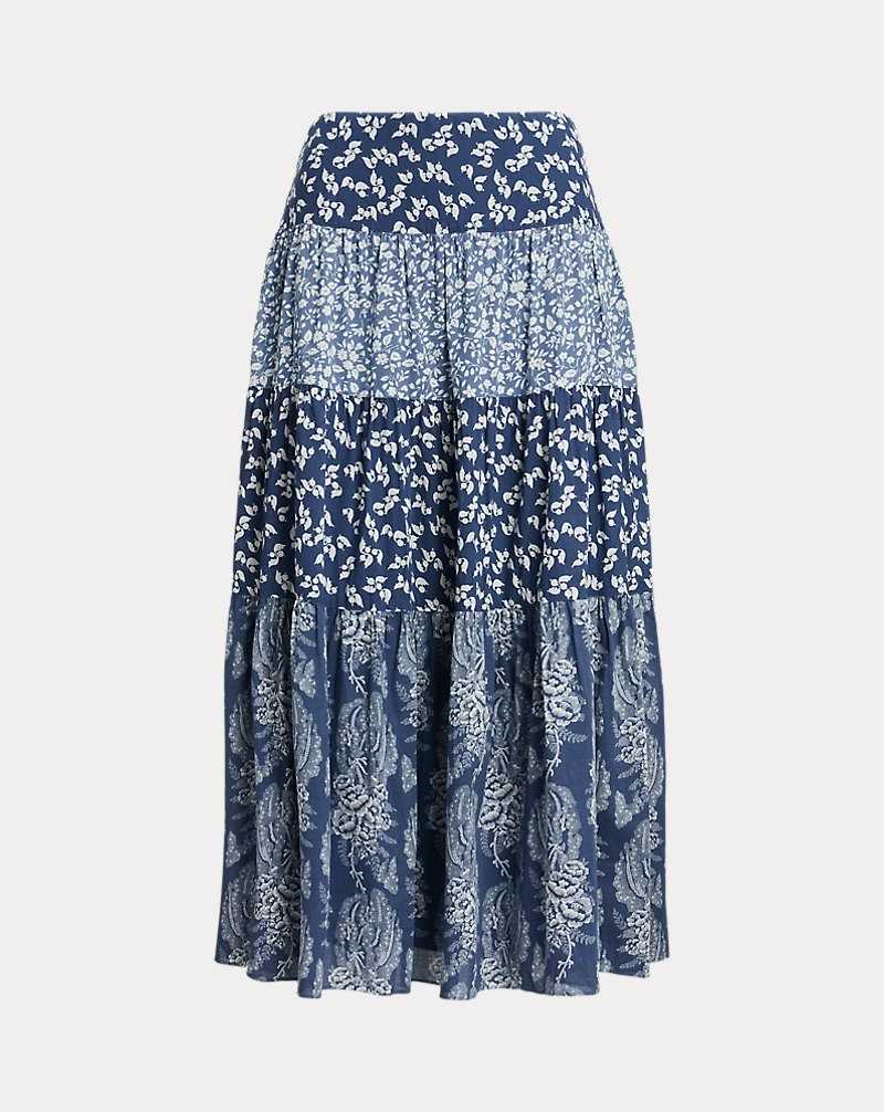 Falda Ralph Lauren Patchwork Floral Voile Tiered Mujer Blue/Cream | ODVGHCM-58 - vista 2