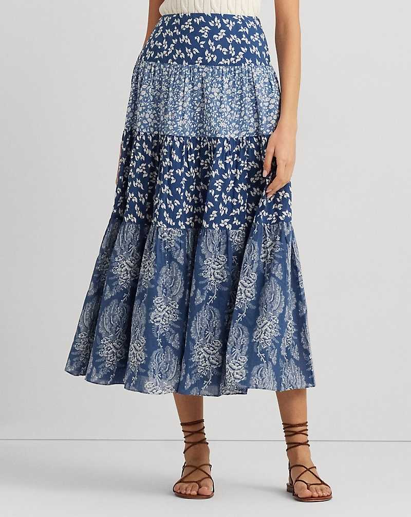 Falda Ralph Lauren Patchwork Floral Voile Tiered Mujer Blue/Cream | ODVGHCM-58 - vista 3