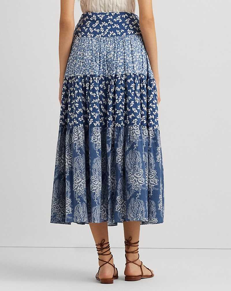 Falda Ralph Lauren Patchwork Floral Voile Tiered Mujer Blue/Cream | ODVGHCM-58 - vista 4
