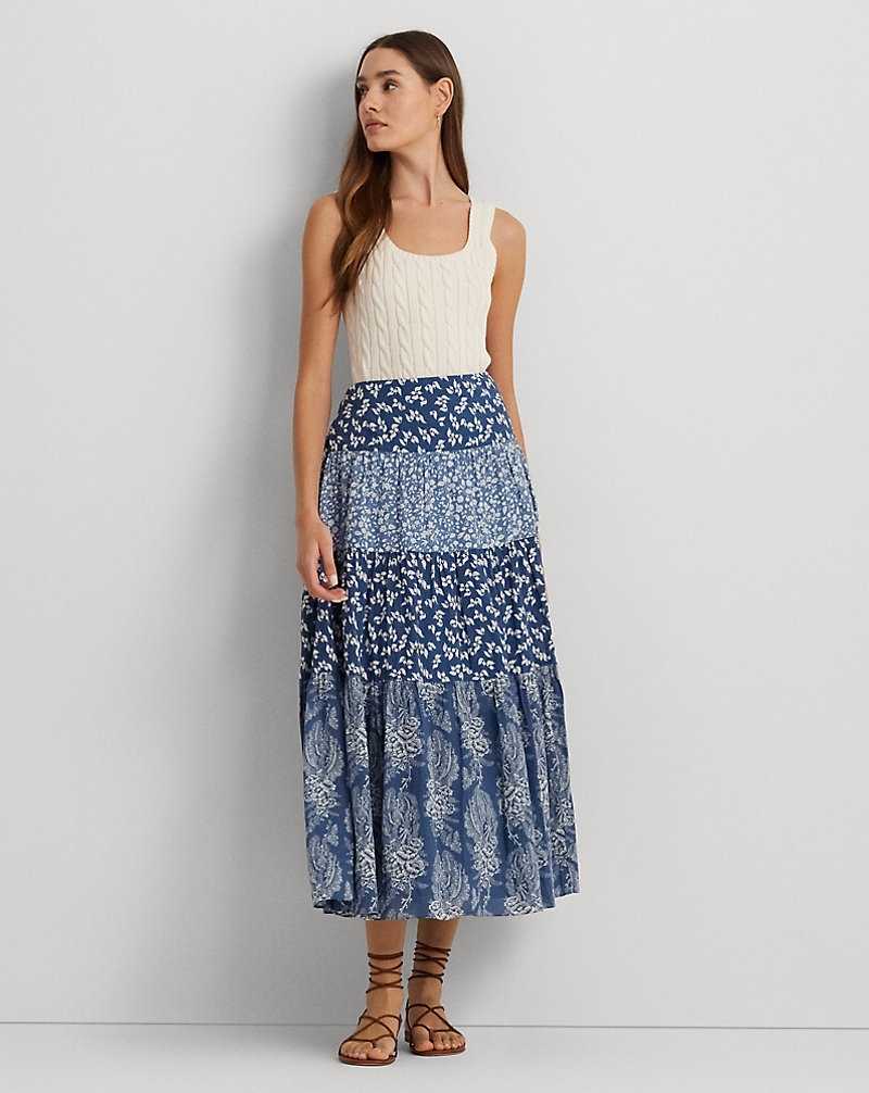 Falda Ralph Lauren Patchwork Floral Voile Tiered Mujer Blue/Cream | ODVGHCM-58 - vista 1