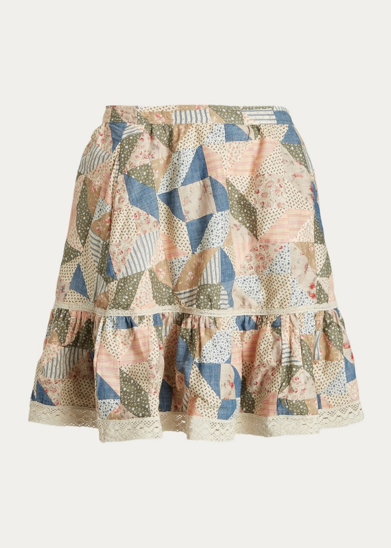 Falda Patchwork-Print Algodon A-Line Mujer Negros | MHOW46507 - vista 2