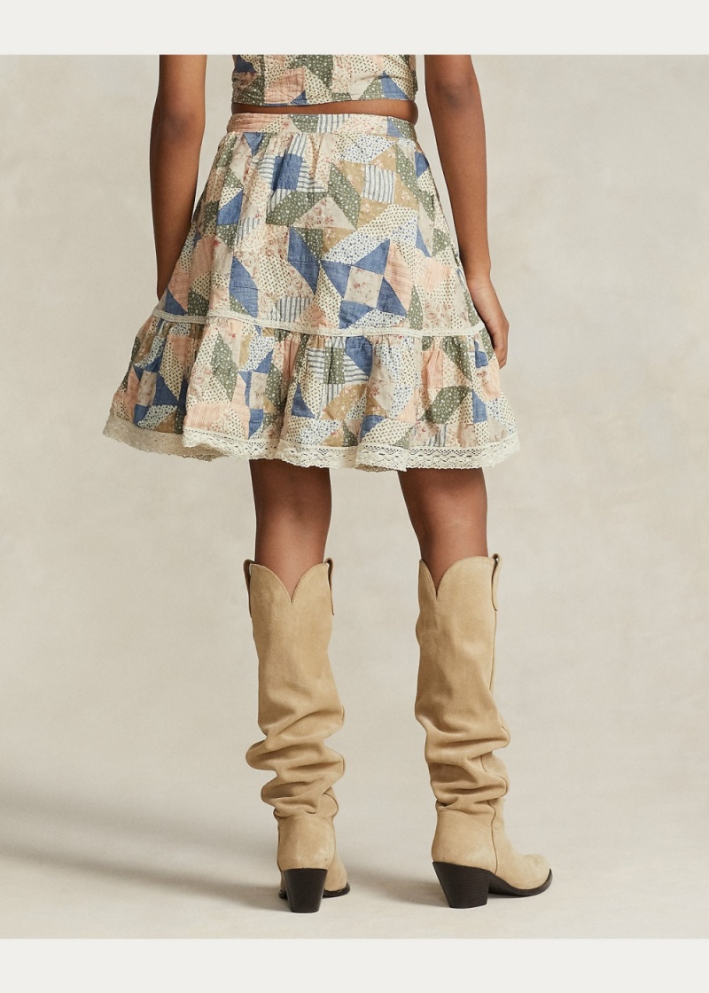 Falda Patchwork-Print Algodon A-Line Mujer Negros | MHOW46507 - vista 4