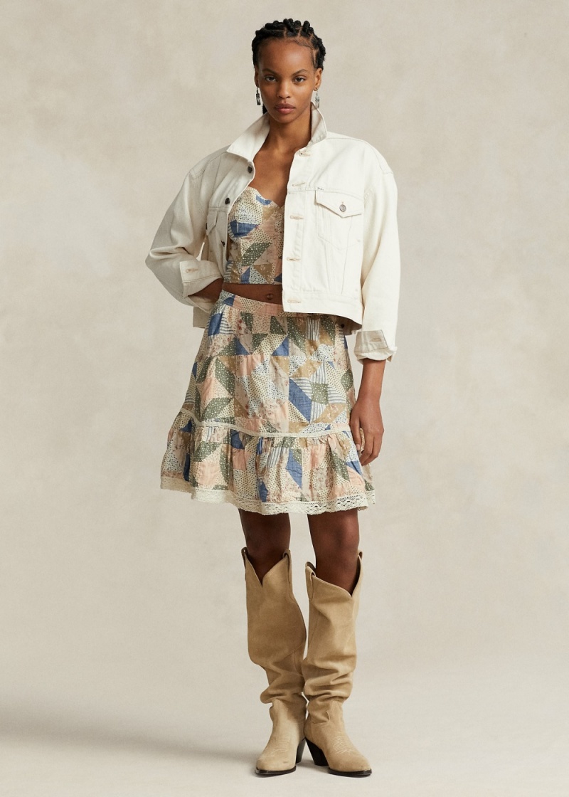 Falda Patchwork-Print Algodon A-Line Mujer Negros | MHOW46507 - vista 1