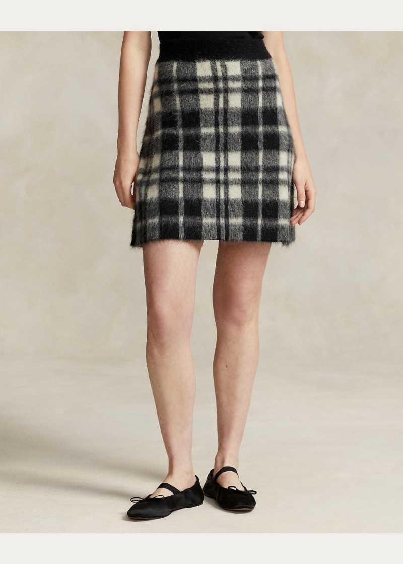 Falda Plaid Alpaca-Blend Miniskirt Mujer Negros | TSIA70943 - vista 3